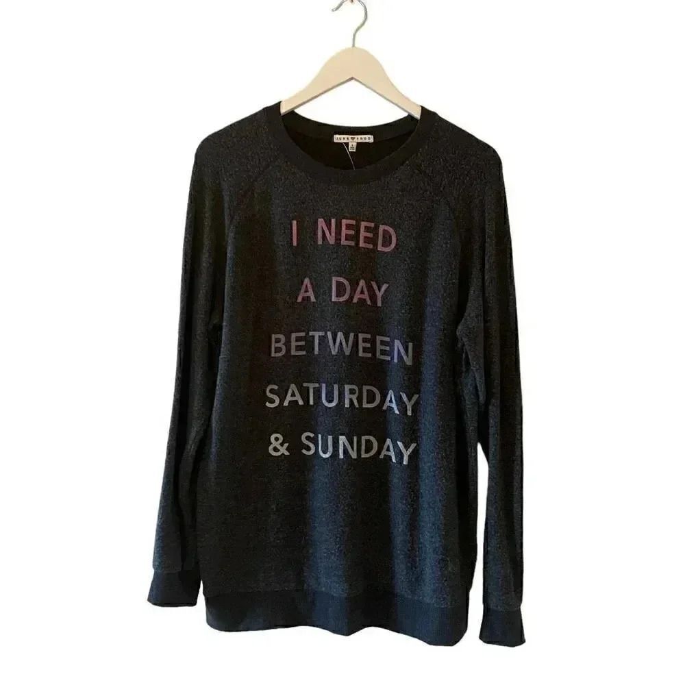 Junk Food Graphic Soft Warm Cozy Long Lagenlook Black Lomg Sleeves SZ L #1750